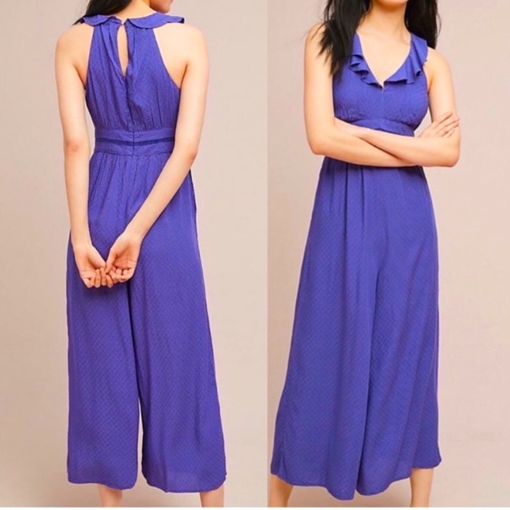 Mauve Blue Polka Dot Wide Leg Jumpsuit